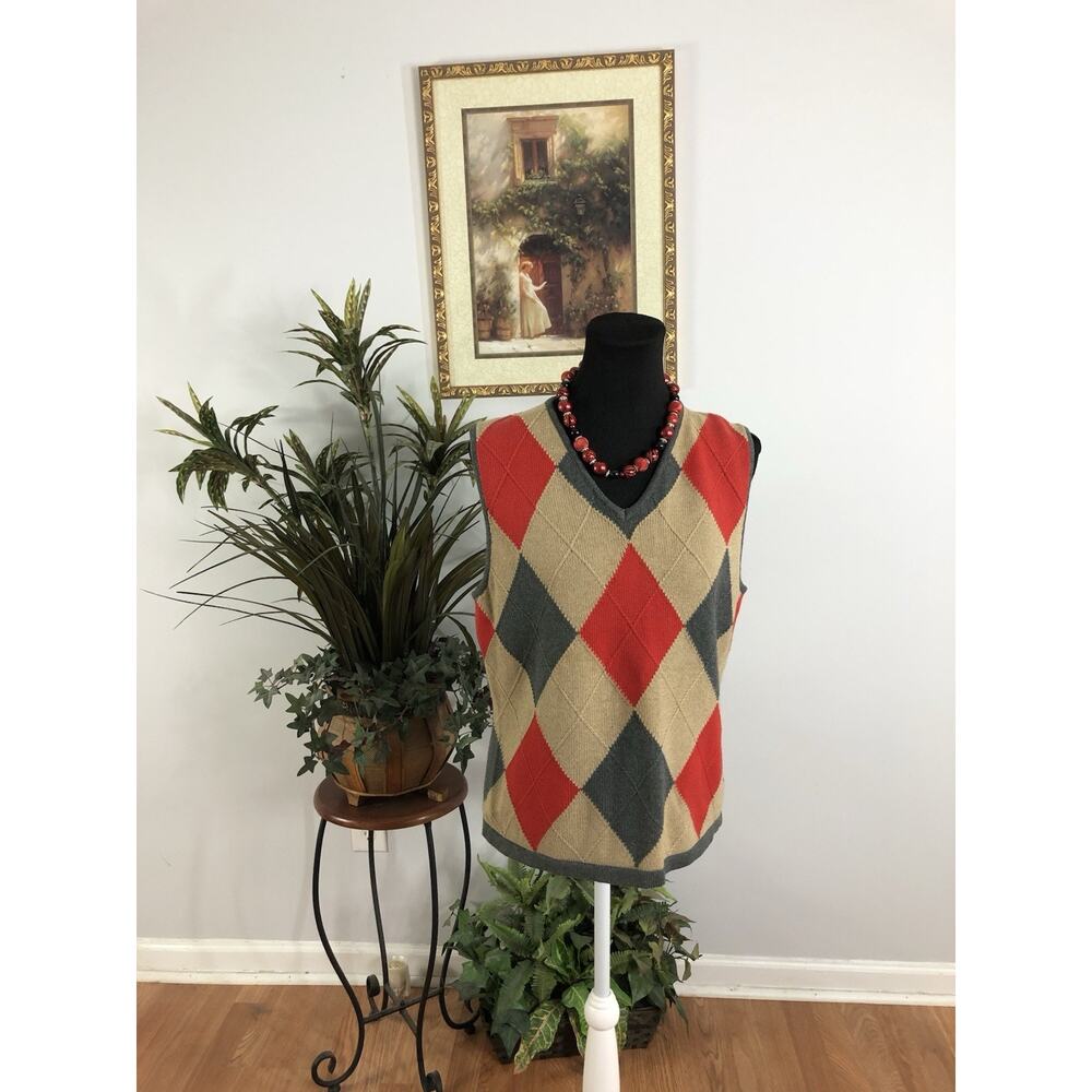 Liz Claiborne Outdoor Liz sport Women Sweater Vest 100% Cotton Pullover V-Neck